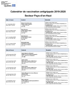 Calendrier de vaccination antigrippale 2019-2010 - Pays d'en-Haut