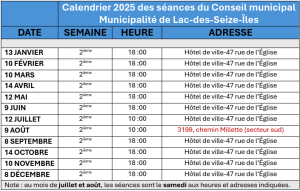 Council Meeting Calendar 2025