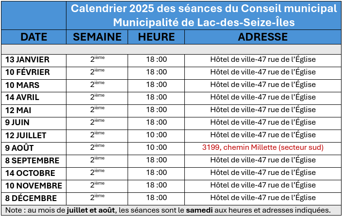Council Meeting Calendar 2025